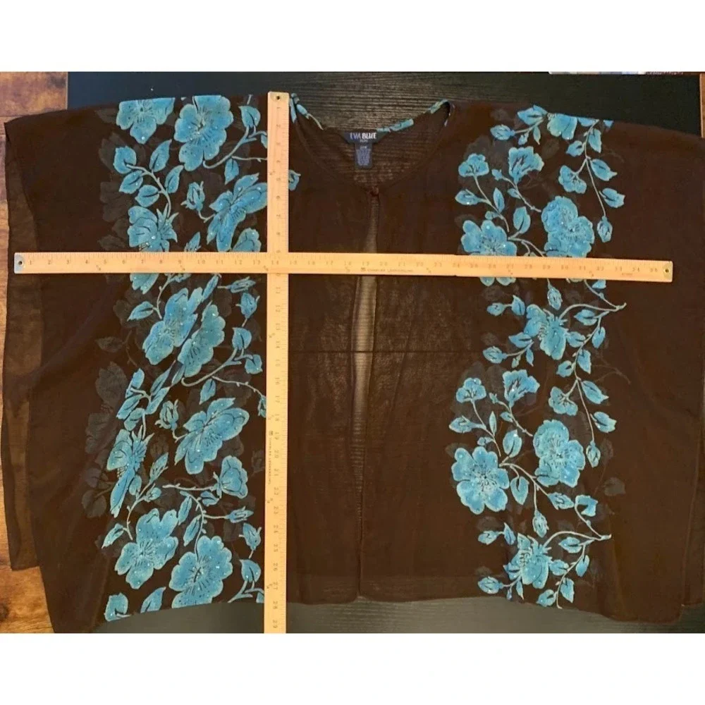 Vintage Eva Blue Plus Floral Sheer Kimono Top Blue/Brown Y2K Women's 22W